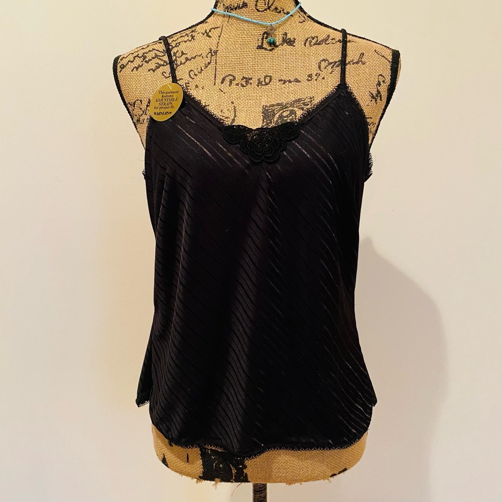 Warner's Black Body Shine 55218 Adjustable Lace Fitted Camisole NEW VTG Size 34
